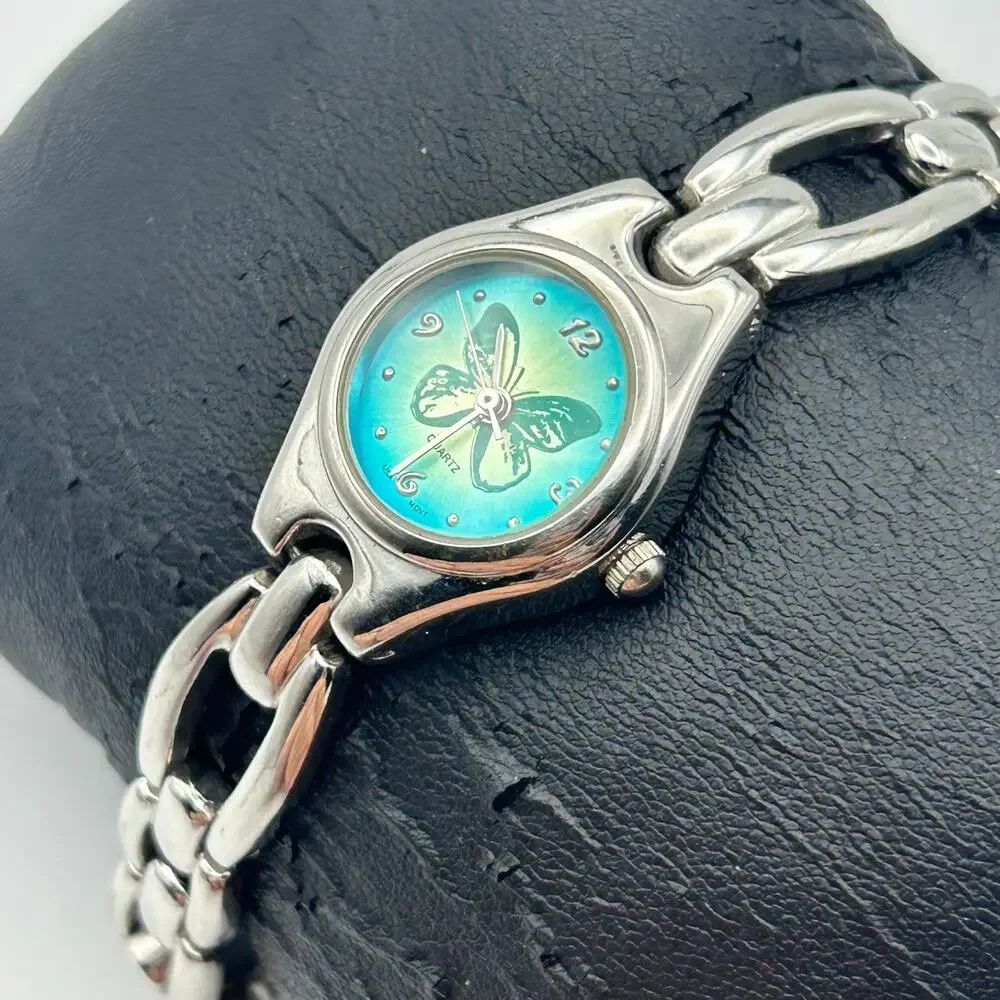 White Stag Butterfly Dial Silver-tone Women’s Quartz Watch Working New Battery